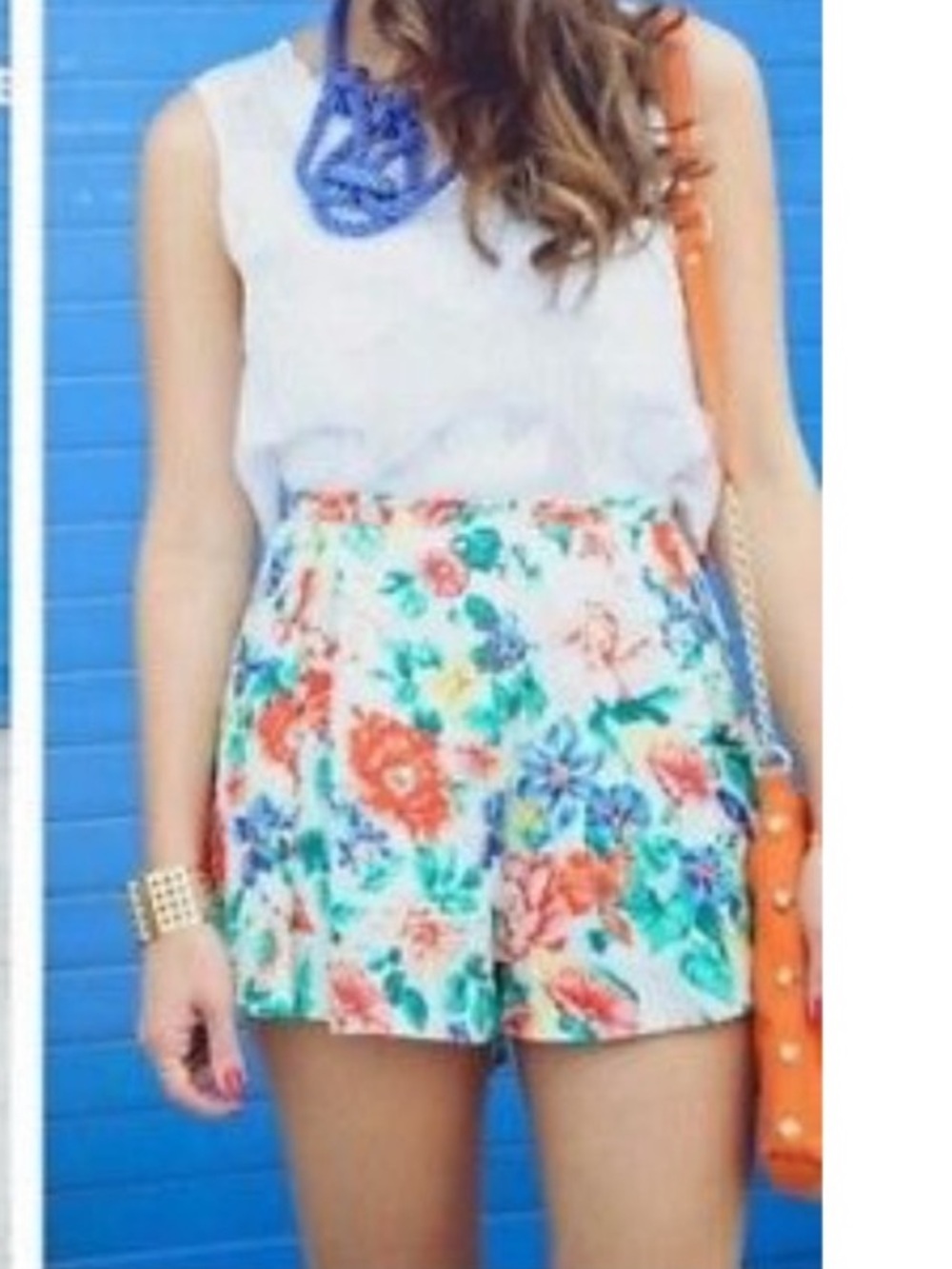 MINKPINK White Floral High-Waist Shorts Red Green Yellow Blue Floral Flowy XS